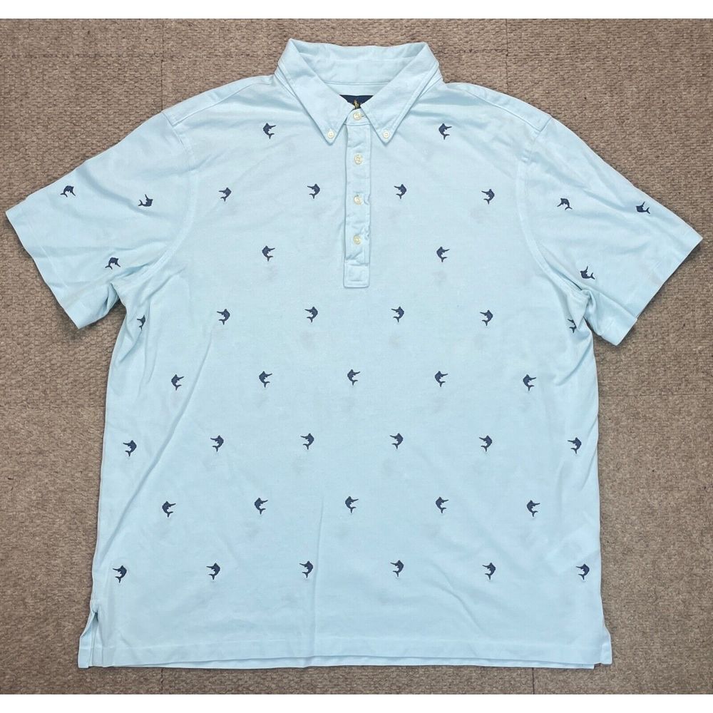 Ralph Lauren Knit Oxford Men's Button Down Fish Pattern Polo Shirt Size XXL